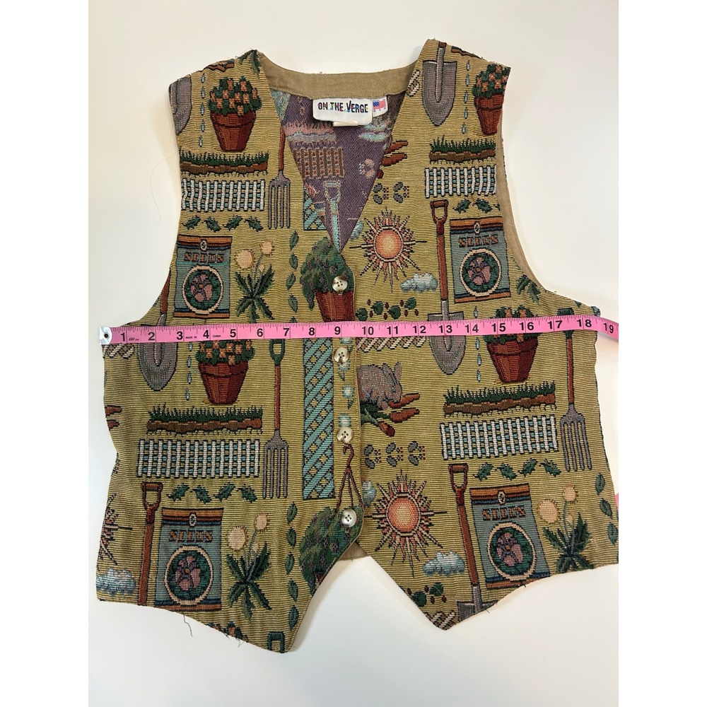 Vintage 90s Garden Tapestry Vest Made in USA - Picture 6 of 7